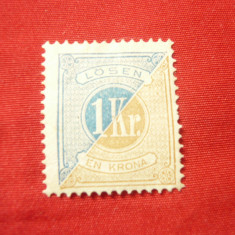 Timbru Suedia 1874 - Cifra taxe ,inscriptionat Losen , 1 kr albastru/brun