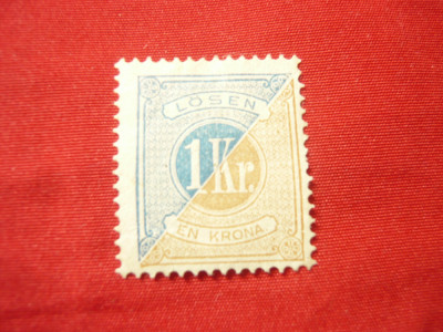 Timbru Suedia 1874 - Cifra taxe ,inscriptionat Losen , 1 kr albastru/brun foto