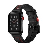 Curea din piele ceas Apple Watch 6 5 4 3 2 1 42mm / 44mm - negru cu rosu