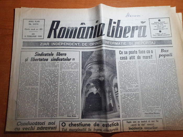 romania libera 8 februarie 1990-articol despre casa poporului