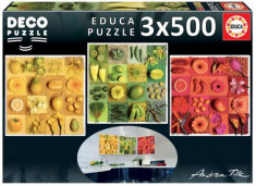 Puzzle Educa - Deco Exotic Fruits and Flowers 3 x 500 piese foto