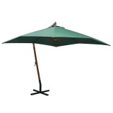 Umbrelă de soare suspendată, st&acirc;lp de lemn, 300x300 cm, verde