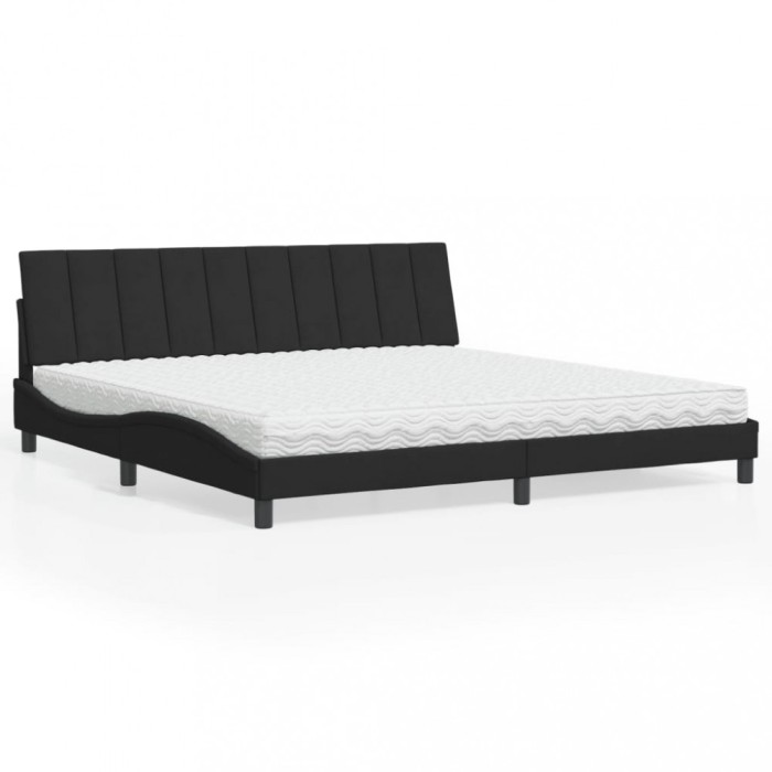 vidaXL Pat cu saltea, Hanko, negru, 200x200 cm, catifea 3208618