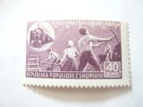 Timbru Albania 1947 Constructie Cale Ferata , val. 40g
