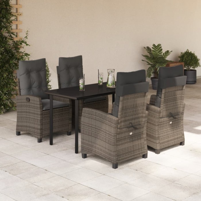 vidaXL Set mobilier de grădină cu perne, 5 piese, gri, poliratan