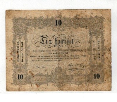 Ungaria 1848 - 10 forint, circulata foto