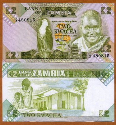 !!! ZAMBIA - 2 KWACHA (1980 - 1988) - P 24 c 1 - UNC foto