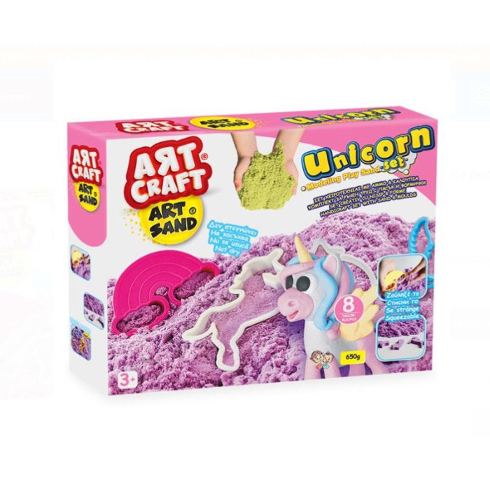 Set nisip modelabil kinetic roz cu forme de unicorni si curcubeu, pentru copii, pentru interior sau exterior, ATS