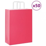 vidaXL Saci de h&acirc;rtie 50 buc cu m&acirc;nere roz 26x12x35 cm
