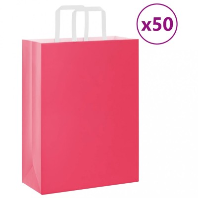 vidaXL Saci de h&amp;acirc;rtie 50 buc cu m&amp;acirc;nere roz 26x12x35 cm foto