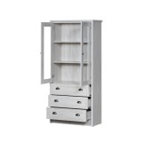 Highboard dulap, aspect lemn cu uși din sticlă și m&acirc;nere din cupru, 3 sertare, 80x34x171 cm, Alb