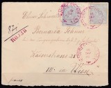 ROMANIA 1893 REGELE CAROL I CIFRA PLIC FRANCAT 25B+25B CIRCULAT BUCURESTI-VIENA