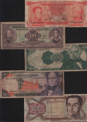 Set Venezuela 5+10+20+50+100 bolivari bolivares pre inflatie VG-F-VF foto