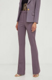 Elisabetta Franchi pantaloni femei, culoarea violet, evazati, high waist