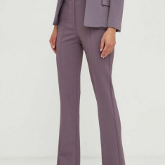 Elisabetta Franchi pantaloni femei, culoarea violet, evazati, high waist