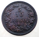 F.265 AUSTRIA 5/10 KREUZER 1860 E RARA, Europa, Cupru (arama)
