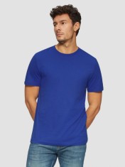 Tricou barbati din bumbac cu decolteu la baza gatului, logo, Albastru inchis foto