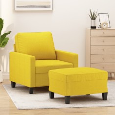 vidaXL Fotoliu canapea cu taburet, galben deschis, 60 cm, textil