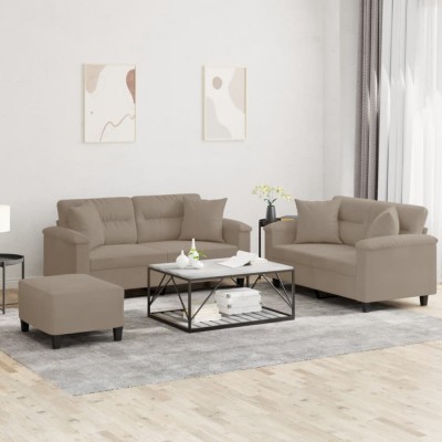 vidaXL Set de canapele cu perne, 3 piese, gri taupe, microfibră foto