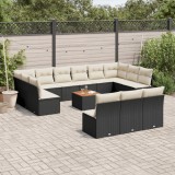 Cumpara ieftin Set Mobilier Gradina Gossi 14 Piese Poliratan Negru, Perne Incluse, Ratan PE, Otel, Lemn Acacia