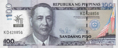 FILIPINE █ bancnota █ 100 Piso █ 2013 P220 COMEMORATIV National Year of Rice UNC foto