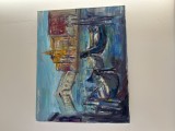 Tablou pictat manual &ndash; gondole la Veneția &ndash; acril pe p&acirc;nză 50 &times; 40 cm