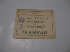 Legitimatie de calatorie pe tramvai (ITB), anii 60/70 foto