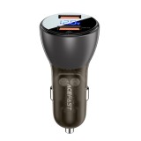 Incarcator Auto 2x USB, Dual Fast Charging, 45W, Display Digital LED - Acefast (B7) - Transparent Black
