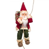 Figurina Crăciun, Model Moș Crăciun cu șfoară și Sac cu Cadouri, Lungime 46cm, Culoare Roșu, Material Poliester, Oem
