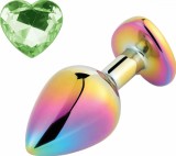 Dop Anal Rainbow Buttplug Small, Heart Shape, Piatra Verde Deschis, Guilty Toys