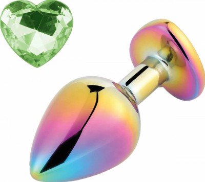 Dop Anal Rainbow Buttplug Small, Heart Shape, Piatra Verde Deschis, Guilty Toys foto