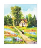 Cumpara ieftin Tablou peisaj pictat manual, Amintiri din copilarie, 60x50cm ulei pe panza, gata de agatat pe perete