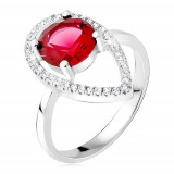 Inel argint - ştras rotund, roşu, contur &icirc;n formă de lacrimă, &icirc;ncrustat cu zirconiu - Marime inel: 54