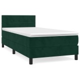 Cumpara ieftin Pat box spring cu saltea, verde inchis, 90x200 cm, catifea