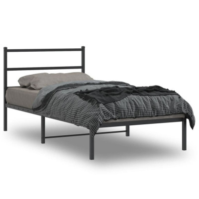 vidaXL Cadru de pat metalic cu tăblie, negru, 100x190 cm foto