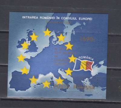 M1 TX3 6 - 1993 - Intrarea Romaniei in Consiliul Europei - colita dantelata foto