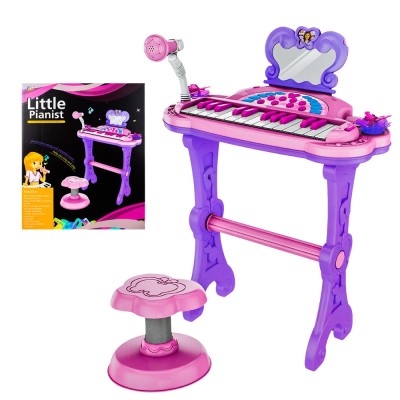 Orga electronica 25 clape cu scaunel si microfon pentru copii, Fete, 7Toys foto