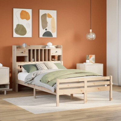 vidaXL Pat cu bibliotecă fără saltea, 135x190 cm, lemn masiv de pin 3322253 foto