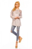 Bluza Dama Gri Deschis, Croi Larg, Insertii Brodate, Funda Gat, Maneci Lungi, Elegantă, Mătase Artificială