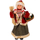 Figurină Decorativă Crăciun, Doamna Moș Crăciun, Culoare Roșu, &Icirc;nălțime 45cm, Coșuleț Decorativ, Oem