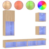 Cumpara ieftin Unitati de perete TV cu LED-uri, 5 piese, stejar sonoma, lemn