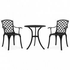 Set mobilier bistro, 3 piese, negru, aluminiu turnat