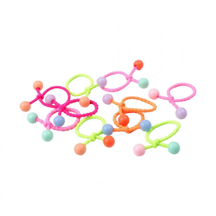 Set 10 elastice par pentru fetite Crisalida, cu margele rotunde, Multicolor