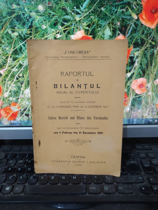 Raportul și Bilanțul Societatea meseriașilor Concordia 1907, C&acirc;mpina 1908, 201