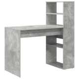 Birou vidaXL Gri Beton cu 4 Rafturi, 113x54x120cm, Lemn Compozit, Design Modern, Birou Calculator, Interior