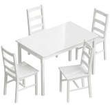 HOMCOM Set de dining 5 piese pentru 4 persoane, masă dreptunghiulară și scaune din lemn masiv, pentru spații mici, alb | Aosom Romania
