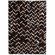 Covor piele naturala, mozaic, 120x170 cm zig-zag Negru/alb foto