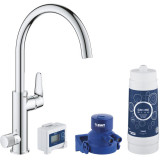 Baterie de bucatarie Grohe Blue Pure Baucurve 30385000, 3/8&amp;#039;&amp;#039;, filtrare apa, tip C, pipa inalta, Crom