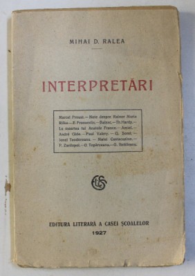INTERPRETARI de MIHAI D. RALEA , 1927 foto