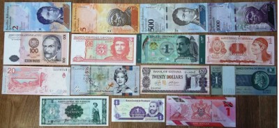 COLECTIE LOT 15 BANCNOTE DIFERITE DIN 12 TARI AMERICA UNC ** foto